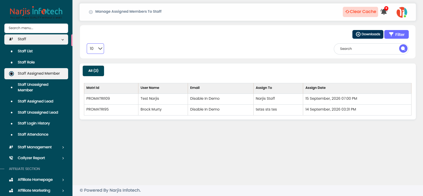 Staff Assigned Member – screen