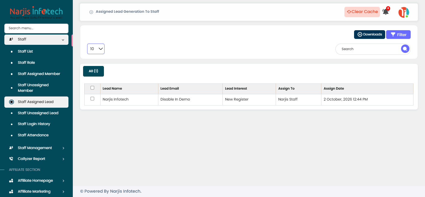 Staff Assigned Lead – screen