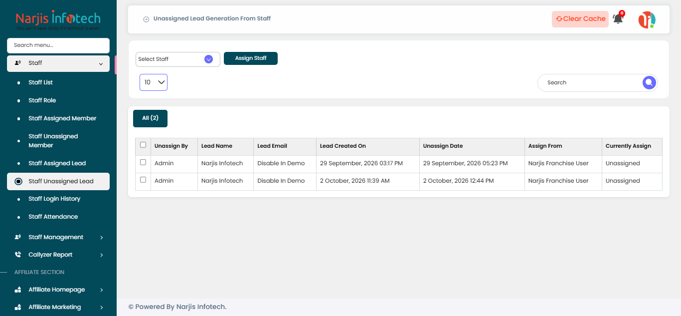Staff Unassigned Lead – screen